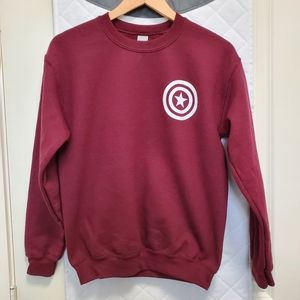 Gildan Heavy blend maroon sweat shirt, S, white shield